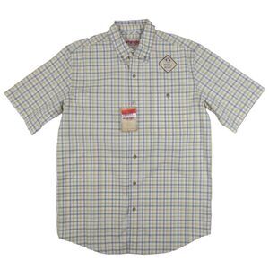 NWT Wrangler Rugged Wear Shirt Men Med Yellow Plaid‎ Short Sleeve Stretch Cowboy